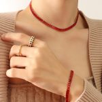 color: P1068-Red Zircon Necklace -36cm
