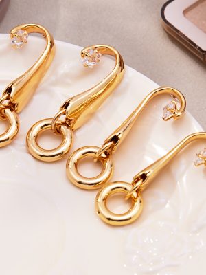 Super Flash Inlaid Zirconium Geometric Ring Pendant Earrings about 18K Gold Plating Exaggerated and Personalized Copper Earrings