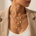 Sweet Gentle Bear Avocado DIY Multi-Shape Pendant Necklace Multi-Layer Twin Clavicle Chain
