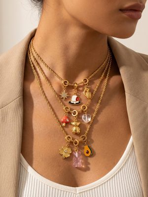 Sweet Gentle Bear Avocado DIY Multi-Shape Pendant Necklace Multi-Layer Twin Clavicle Chain