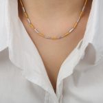 color: P404-Cube Style Gold-Steel Color Necklace -40+5cm-10g