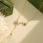 I Necklace Women's Stainless Steel All-Match Commute Butterfly Tassel Pearl Clavicle Exquisite