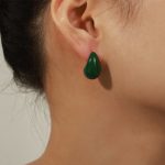 color: F519-Small Green Color Colored Glaze Earrings