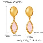 color: TXF280-Gold Pink Glass Stone Earrings