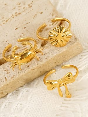 All-Match 18K Gold Advanced Stainless Steel Bow Ocean Series Open Ring Female Ring