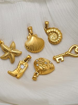 DIY Ornament Accessories Stainless Steel Plated 18K Gold Starfish Shell Conch Key Pendant