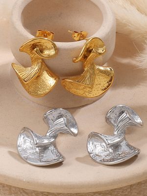 New French-Style Rotating Ballet Fan-Shaped Earrings Women's All-Match Stainless Steel 18K Gold Jewelry