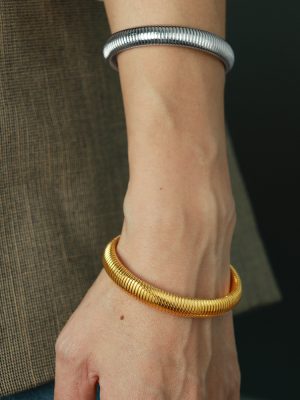 10mm Vintage Stripe Elastin Ring Bracelet Non-Fading round Stainless Steel Dragon Scale Bracelet for Women