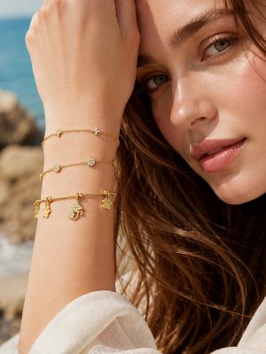 Zircon 5A French Style Cat's Paw Pendant Stainless Steel Plated 18K Gold Jewelry Female Bracelet