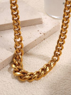 Thick Twist Miami Cuban Link Chain Necklace 18K Gold Plated Stainless Steel Men Women Hip Hop Chain
