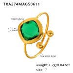 color: TXA274-Gold Green Glass Stone Ring / size: US 7