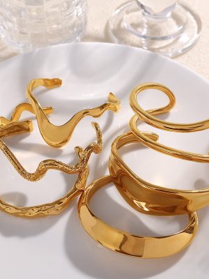 Exaggerated Stainless Steel Line Open-Ended Bracelet Geometric Wide Version Personality Trendy Bracelet Ornament