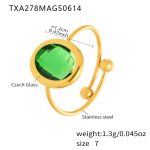 color: TXA278-Gold Green Glass Stone Ring -Oval / size: US 7