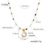 color: P1898-White Sea Shell Pendant Necklace -45+5cm