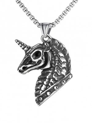 Hip Hop Necklace Vintage Unicorn Stainless Steel Men's Pendant Necklace Ornament