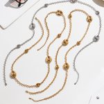 Fine Polished Hollow Coffee Bean Long Sweater Chain Plated 18K Real Gold Stainless Steel Twin Necklace