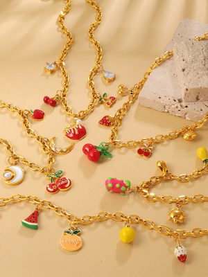 Fresh Sweet DIY Cherry Strawberry Fruit Series Pendant Necklace All-Match Clavicle Chain