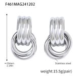 color: F461-Steel Color Double Circle C Shape Spiral Pattern Earrings