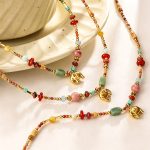 Retro Contrast Color Natural Stone Handmade Beaded Necklace Stainless Steel Elephant Pendant All-Match Clavicle Chain