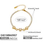 color: E401-Heart White Zircon Gold Bracelet -17+5cm