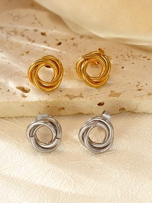 French Style Retro Elegant Simple Stainless Steel Flower Winding Cold Ear Ring Ins Geometric Ear Studs