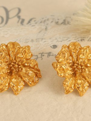 French Retro Ins Stainless Steel 18K Gold Plating Exaggerated Flower Stud Earrings Earrings Eardrops