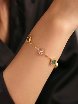 New Gold Love Square Zircon Bracelet Light Luxury Temperament Stainless Steel PVD Plated 18K Real Gold Bracelet