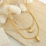 French Retro Non-Fading Double-Layer Stainless Steel Plated 18K Real Gold Opal Water Drop Pendant Necklace Light Luxury Ornament Women