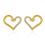 color: Heart Set with Stone Stud Earrings -Gold
