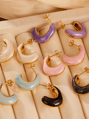 Oil-Coated Stainless Steel Earrings Women's Light Luxury High-End All-Match 18K Ear Studs Earrings