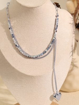 Hip Hop Necklace Love Pendant Design Cuban Link Chain Silver Square Necklace