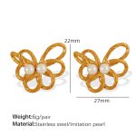 color: EH122 White Bead Gold Earrings