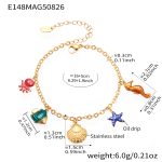 color: E148-Gold Enamel Ocean Series Pendant Bracelet 16+5cm