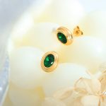 French Retro Fashionable Non-Fading Red and Green Zircon Earrings Stainless Steel 18K Gold Plating Ear Studs Earrings