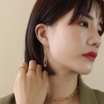 color: F449-Brooch Pin Splice Gold Earrings 1 Pair
