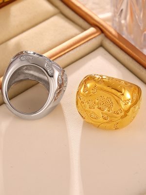 Medieval Vintage Geometric Element Karst Texture Ring 18K Gold-Plated Exaggerated Stainless Steel Ornament