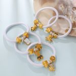 Street DIY Diamond Bear Pendant Elastic Hair Ring Dual-Use Bracelet White