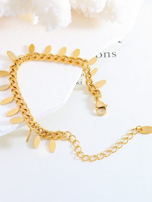 Thai Plaid Personality Simple Chain Leaves Tassel Bracelet Stainless Steel Material 18K Gold Plating All-Match Jewelry
