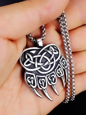 Men's Stainless Steel Wolf Head Necklace Viking Jack Wolfskin Pendant