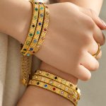 Personalized Colorful Crystals Vertical Chain Stainless Steel 18K Gold Plating Advanced Female Accessories Adjustable Bracelet