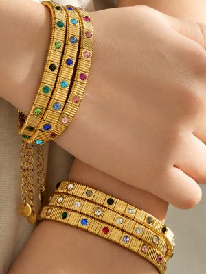 Personalized Colorful Crystals Vertical Chain Stainless Steel 18K Gold Plating Advanced Female Accessories Adjustable Bracelet