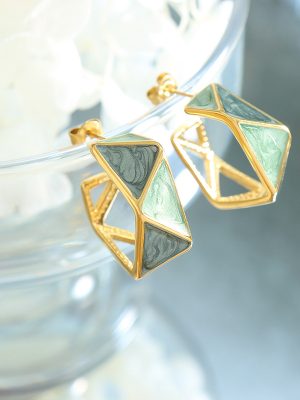 Temperament Enamel Dripping Oil Geometric Spring Earrings Female Non-Fading Socialite Personalized Earrings Ear Rings