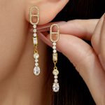 Exquisite Elegant Graceful Stainless Steel Gold-Plated Zircon Long Earring Ornament High-Grade Earrings for Women