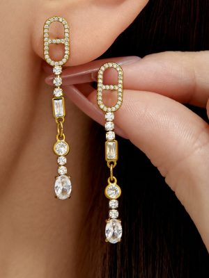Exquisite Elegant Graceful Stainless Steel Gold-Plated Zircon Long Earring Ornament High-Grade Earrings for Women