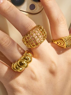 Light Luxury Hollow Vine Square Women's Ring Retro Stainless Steel Personality Twin Ring