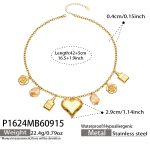 color: P1624-Heart Resin Pendant Gold Necklace -42+5cm