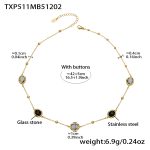 color: TXP511-Black Glass Stone Gold Necklace 40+5cm