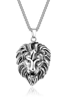 Lion's head pearl chain necklace stainless steel vintage pendant ornaments
