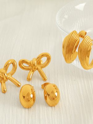 Simple Design Advanced Stud Earrings Metal Stainless Steel C- Shaped Geometric Stripe Earrings Butterfly Women's