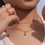 Small Starfish Shell Pearls Set Stainless Steel Necklace Bracelet Ear Studs Ring Jewelry for Girls Jewelry Three-Piece Set